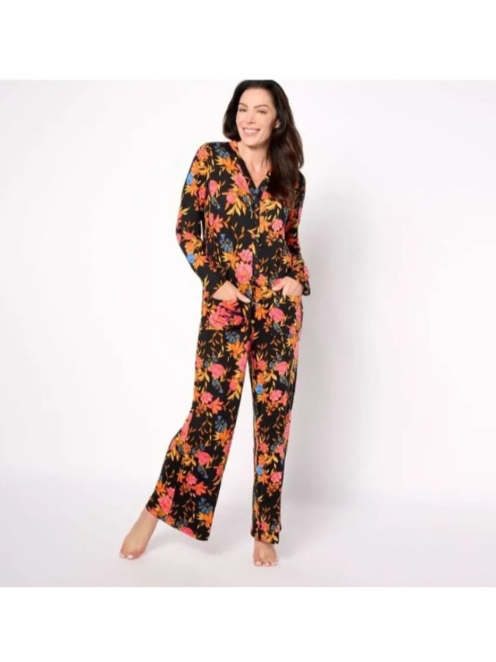 BumbleBella by Jill Martin Women Jumpsuit S Dreamy Jersey Black Floral A621378